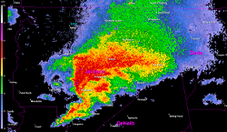 HTX 0.5 degree reflectivity loop of the EF-4 tornado track -- 4:01 PM to 4:39 PM CDT April 27 2011