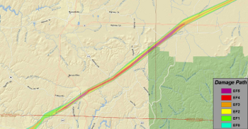 Tornado track across Franklin County into western Lawrence County. Click for a larger image. 