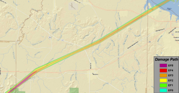 Tornado track across Lawrence County and NW corner of Morgan.  Click for a larger image.