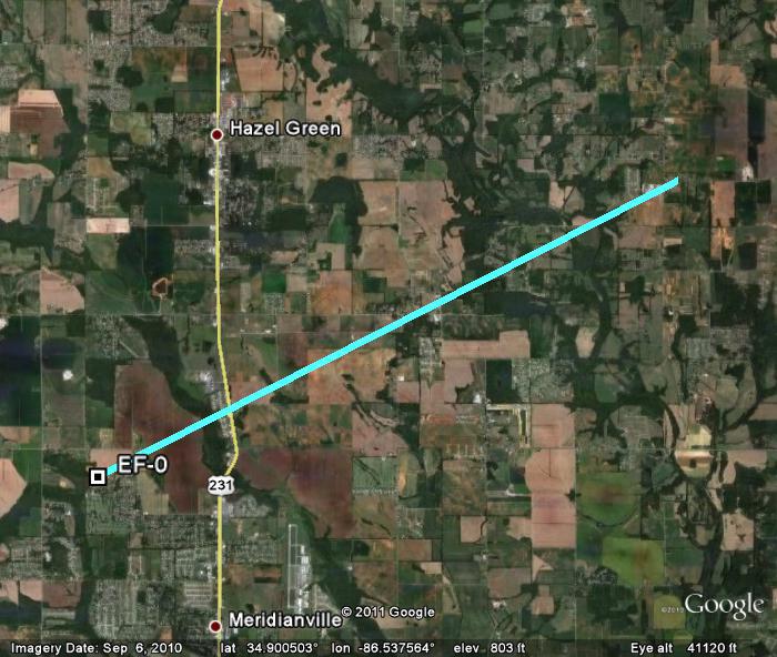 Northern Madison County Tornado Path