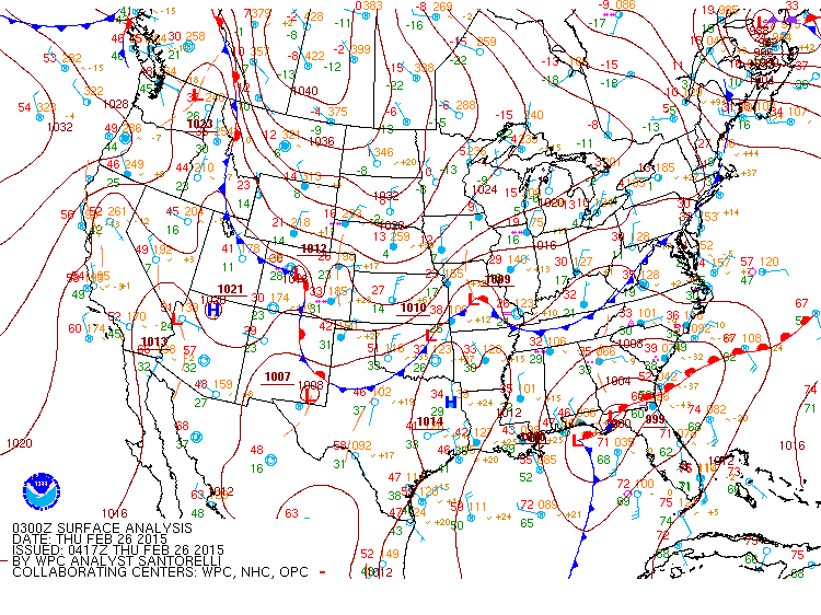 Surface Chart at 9pm February 25th