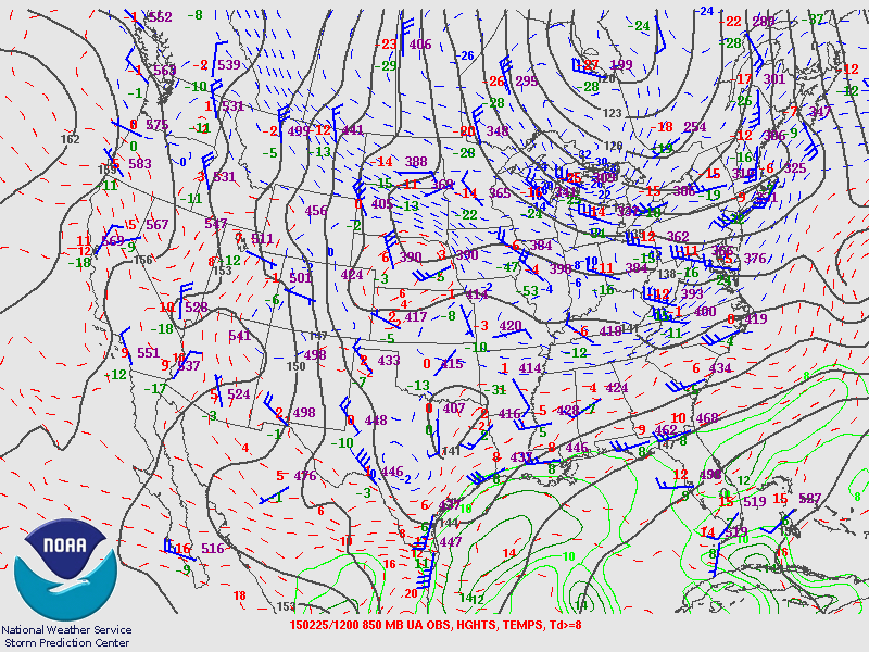 850mb Chart at 6am February 25th