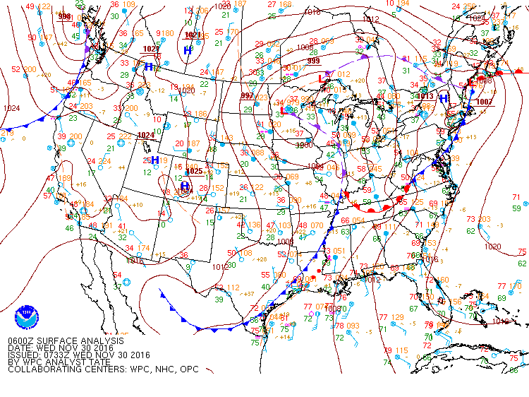 Surface Analysis at midnight on 11/29/2016