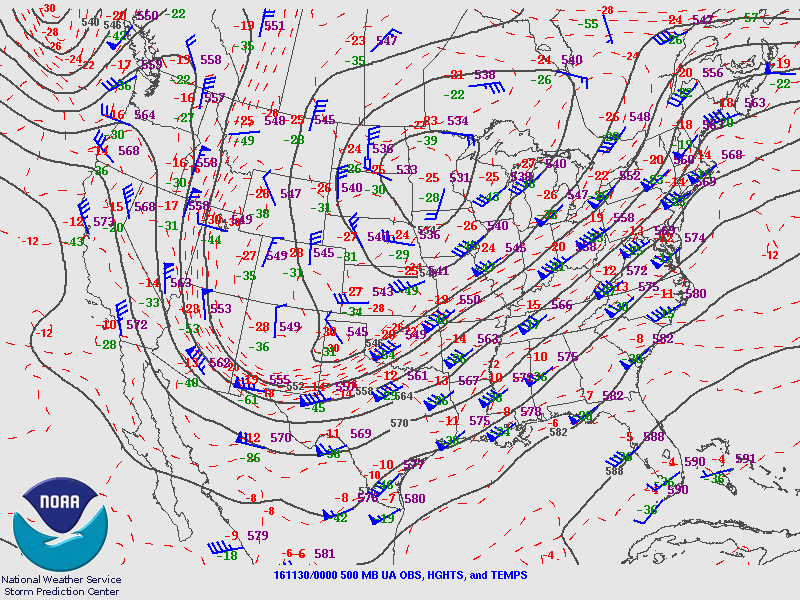 500 mb Analysis at 6 PM on 11/29/2016