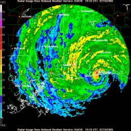 Radar image of Hurricane Dennis minutes prior to landfall