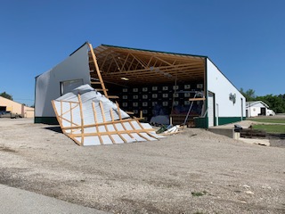 Pole barn damaged by severe thunderstorm wind gust