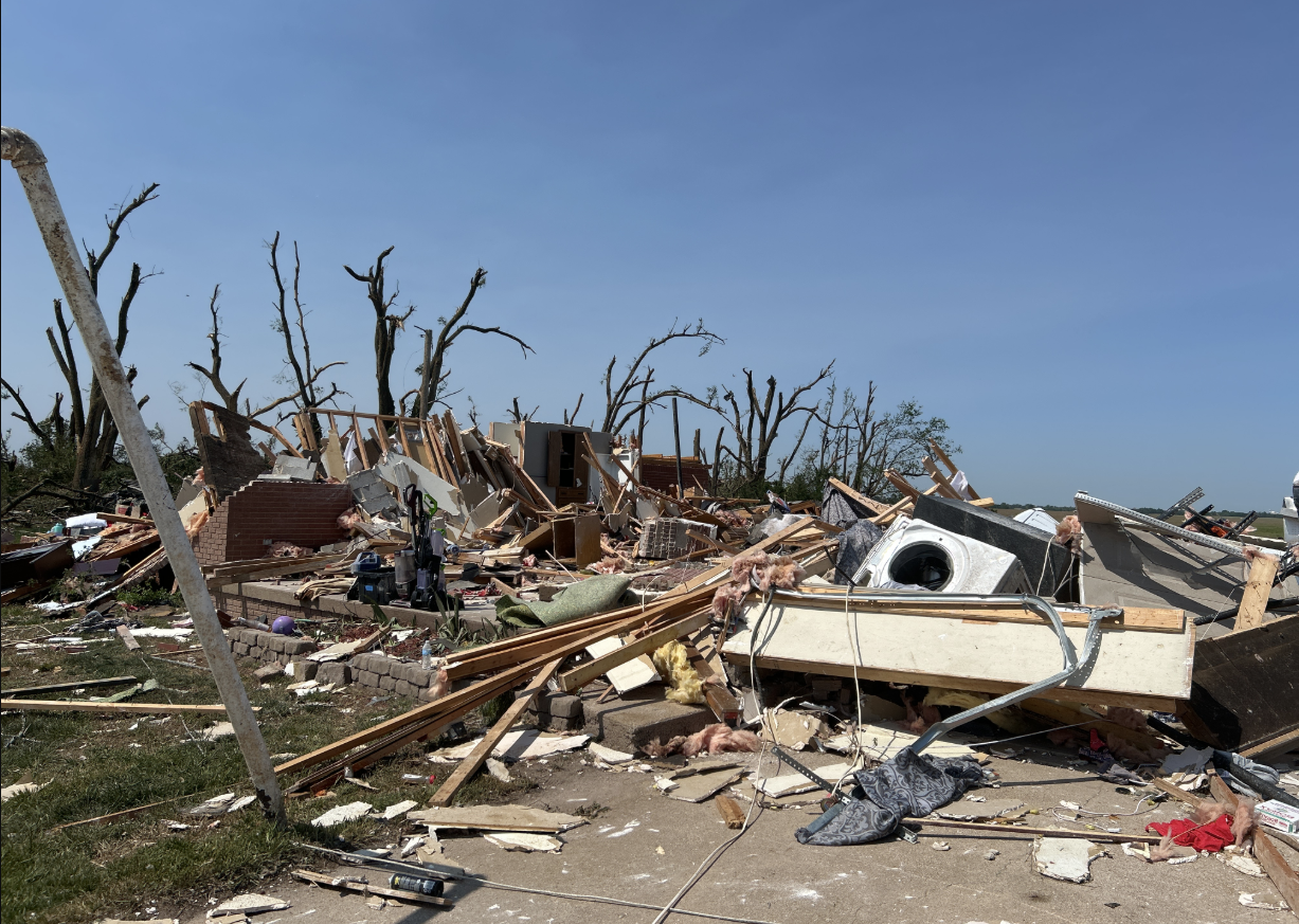 Photo of tornado damage in western Reno County near Plevna