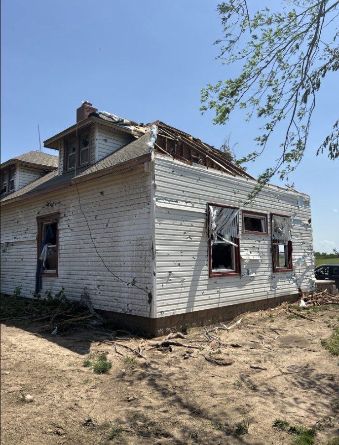 Photo of tornado damage 3 NNE of Plevna in western Reno County