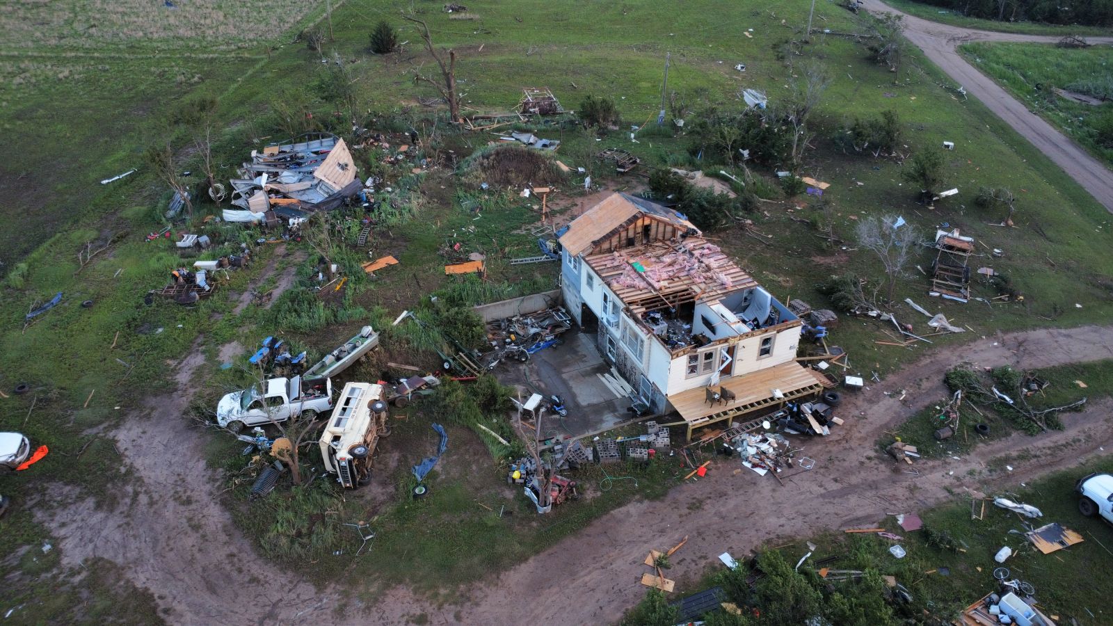 Photo of tornado damage near Plevna, KS