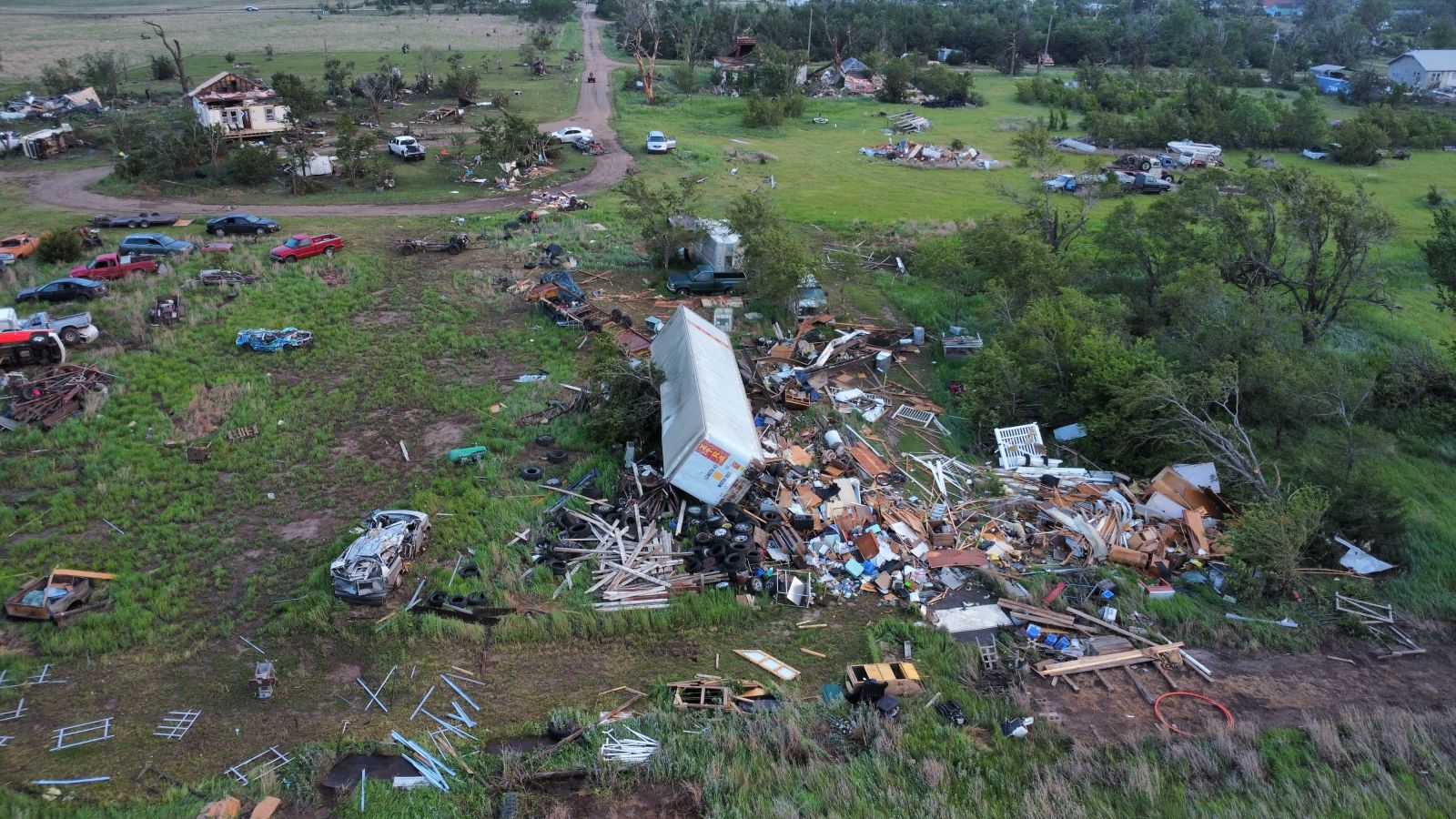 Photo of tornado damage near Plevna, KS