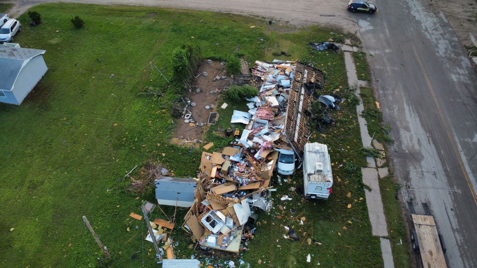 Photo of tornado damage near Plevna, KS