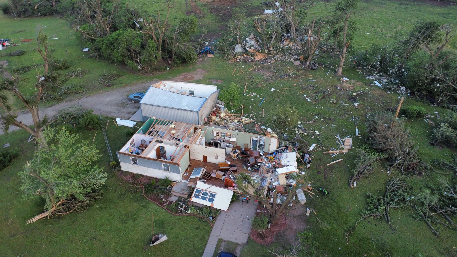 Photo of tornado damage near Plevna, KS