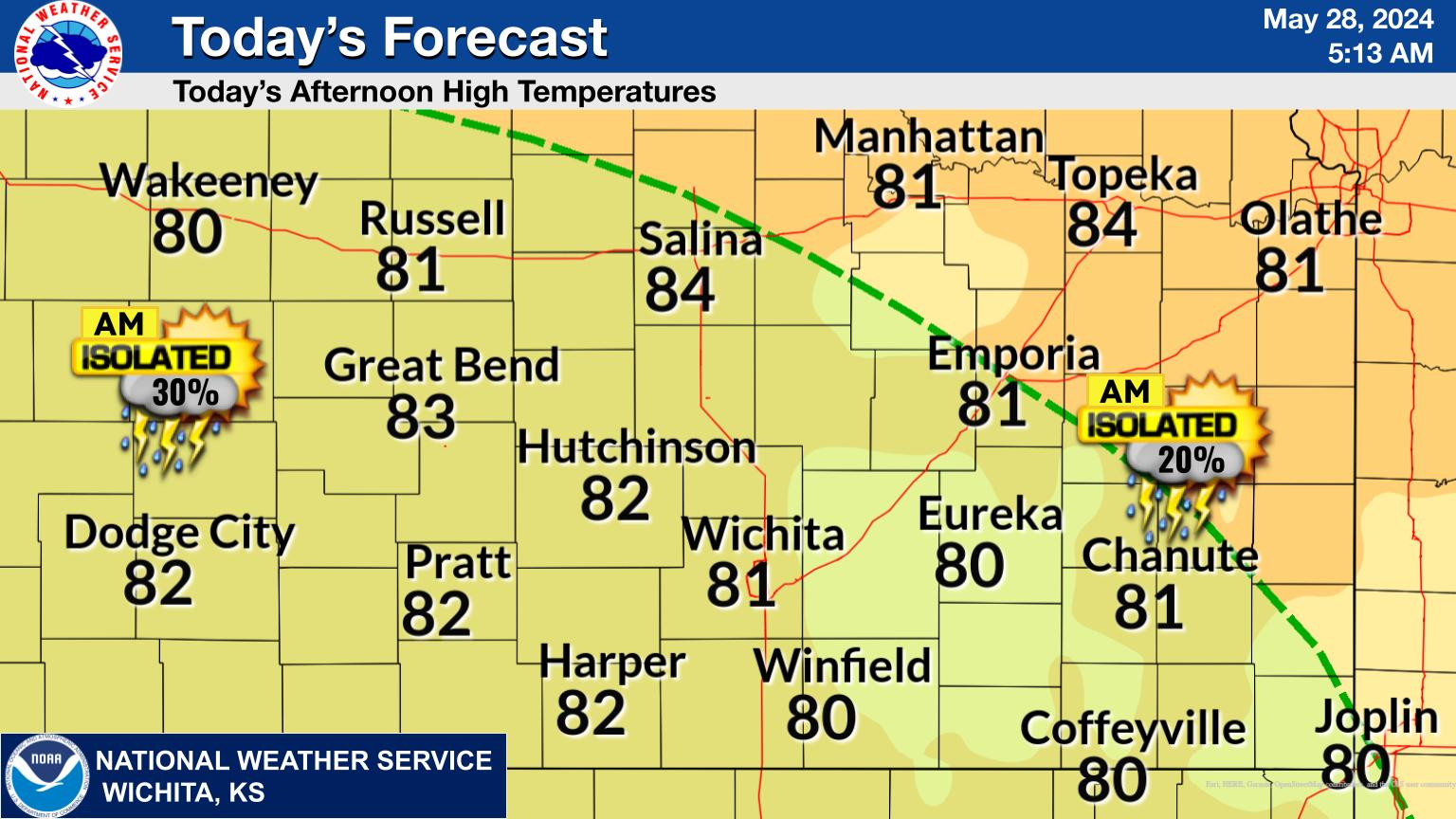 Scattered Storms Expected for Southern Kansas, Severe Weather Unlikely