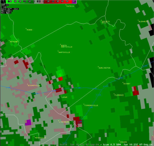 Storm Relative Velocity (Columbia, SC Radar)-Click to Enlarge