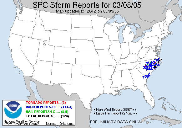 Map of yesterday's severe weather reports