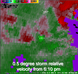 0.5 degree storm relative velocity from 6:10 pm