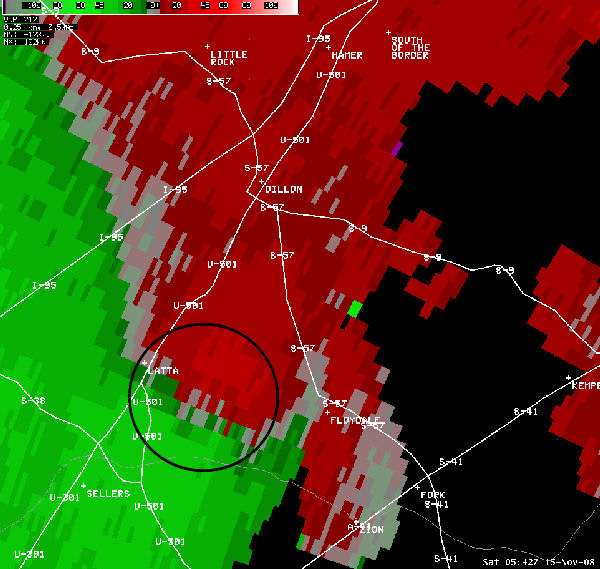 A picture of the Radar Signature on KLTX Radar at 1434Z on April 6th, 2009
