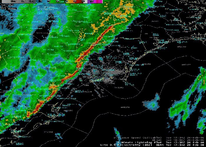 Radar Reflectivity Image of line of thunderstorms