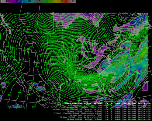 A picture of the 500 mb pattern from the Jan 20, 2009 Snow Event