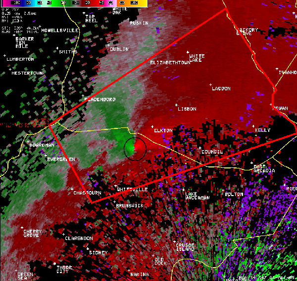 A picture of the Radar Signature on KLTX Radar at 1434Z on April 6th, 2009
