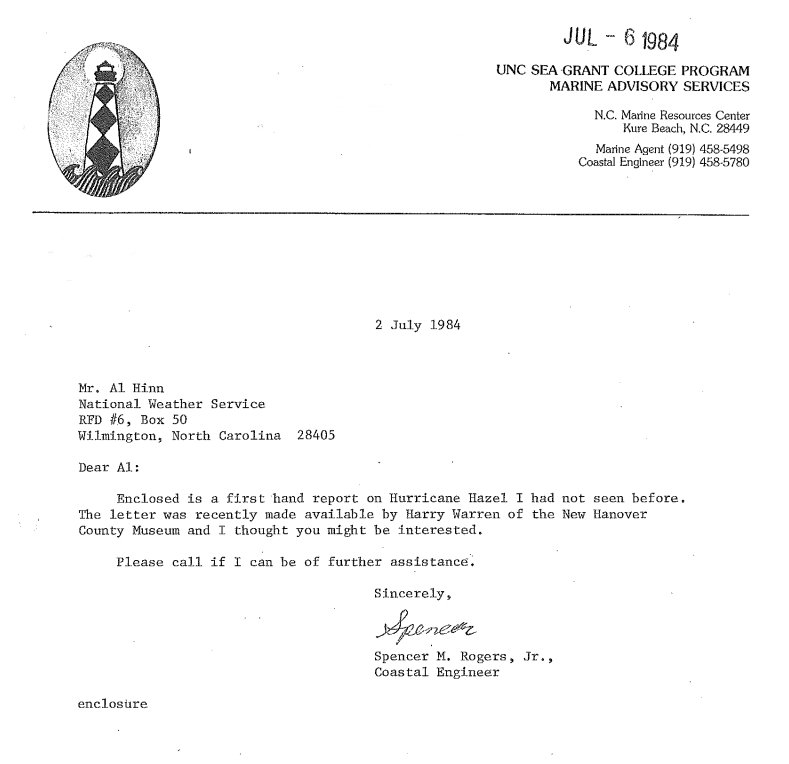 Hurricane Hazel Letter image