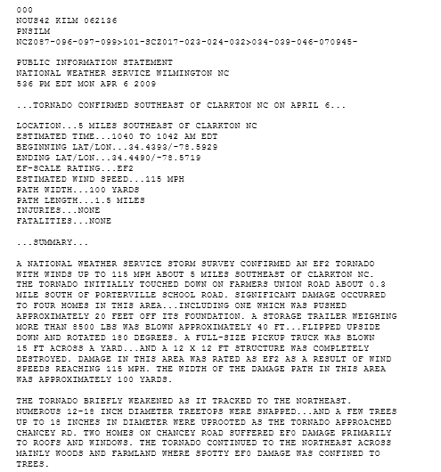 A picture of the Radar Signature on KLTX Radar at 1434Z on April 6th, 2009