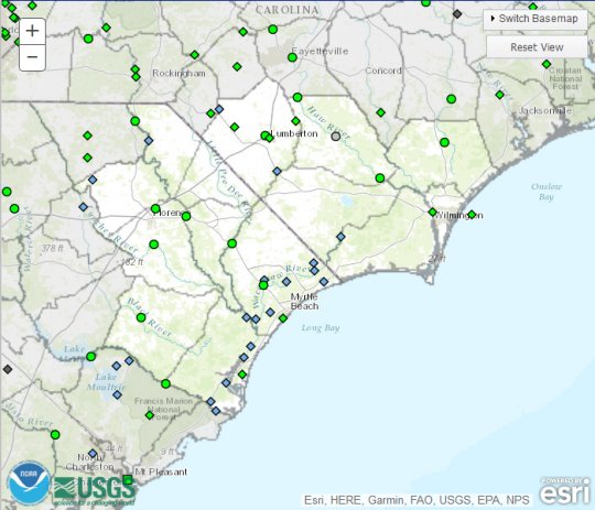 Hourly and forecast river stages from the National Weather Service's (NWS) Advanced Hydrologic Prediction Service (AHPS) Page