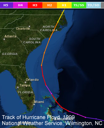 Track of Hurricane Floyd, 1999