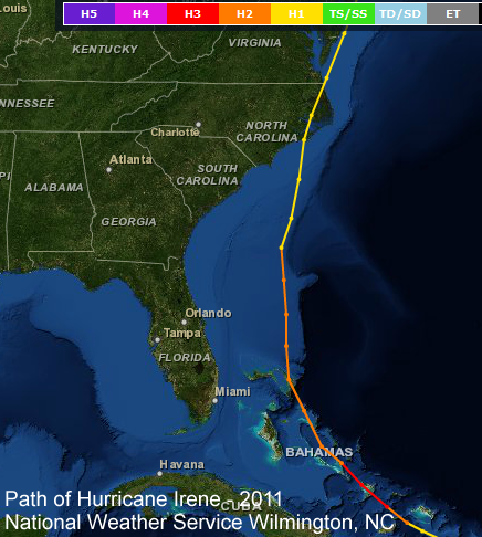 Hurricane Irene track, 2011