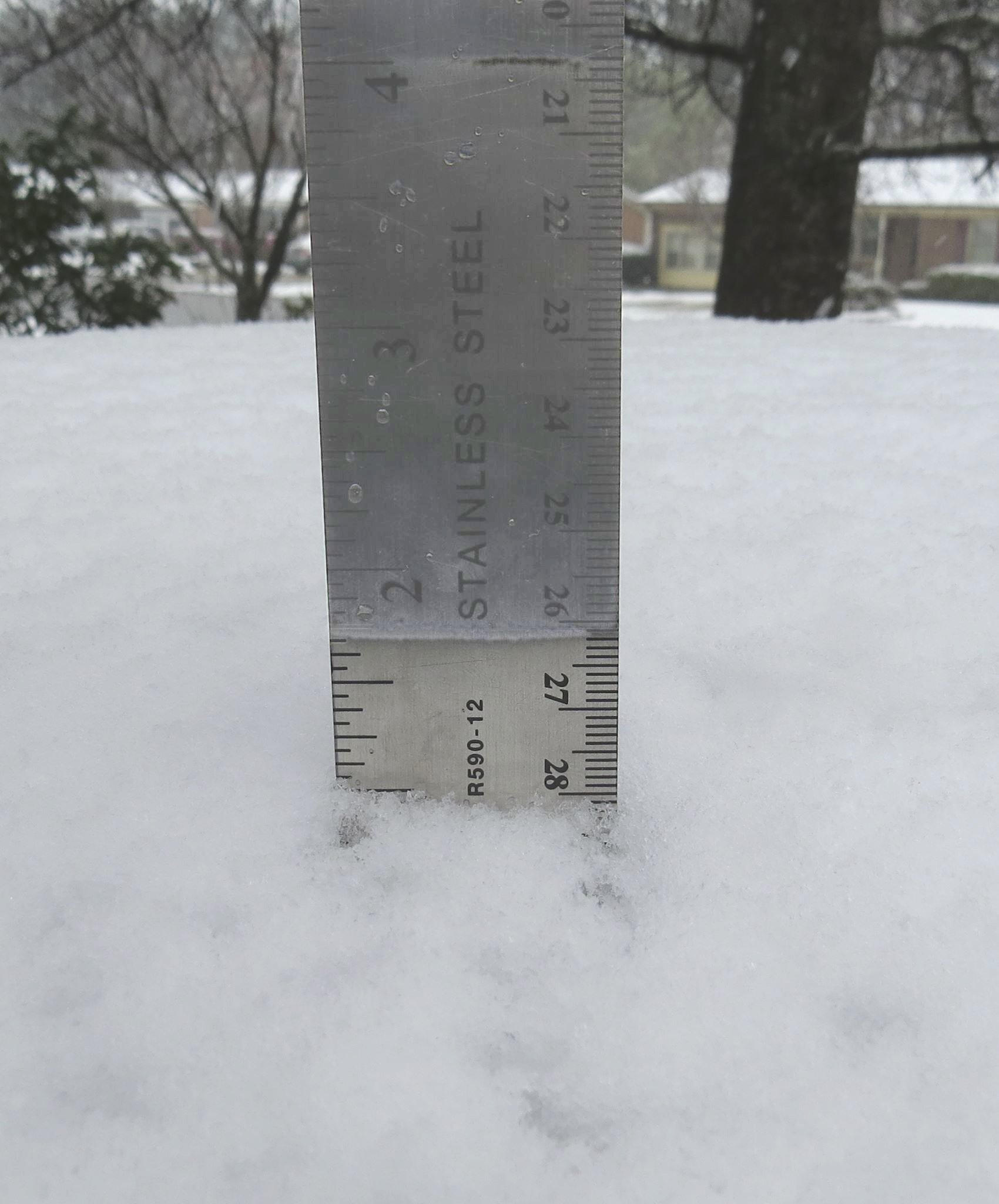 A snow measurement taken around noon in the Kings Grant neighborhood east of Wilmington revealed around one inch of snow had fallen.