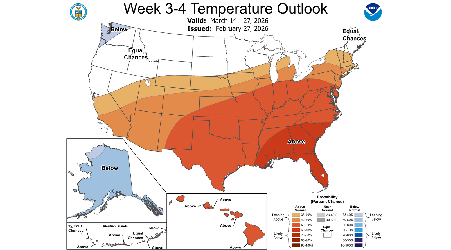 March 2026 temperature outlook from CPC