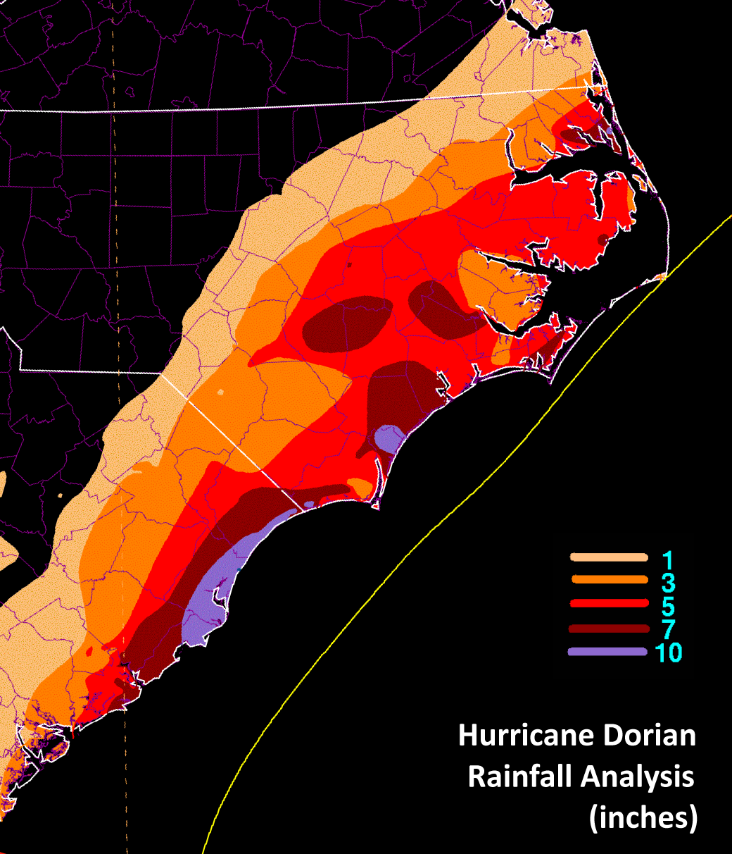 WPC rainfall graphic of Hurricane Dorian