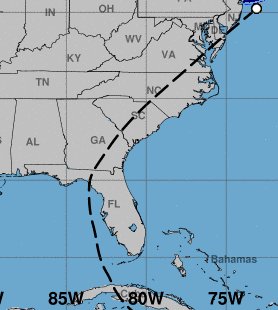 Track of Tropical Storm Elsa across South and North Carolina on July 8, 2021
