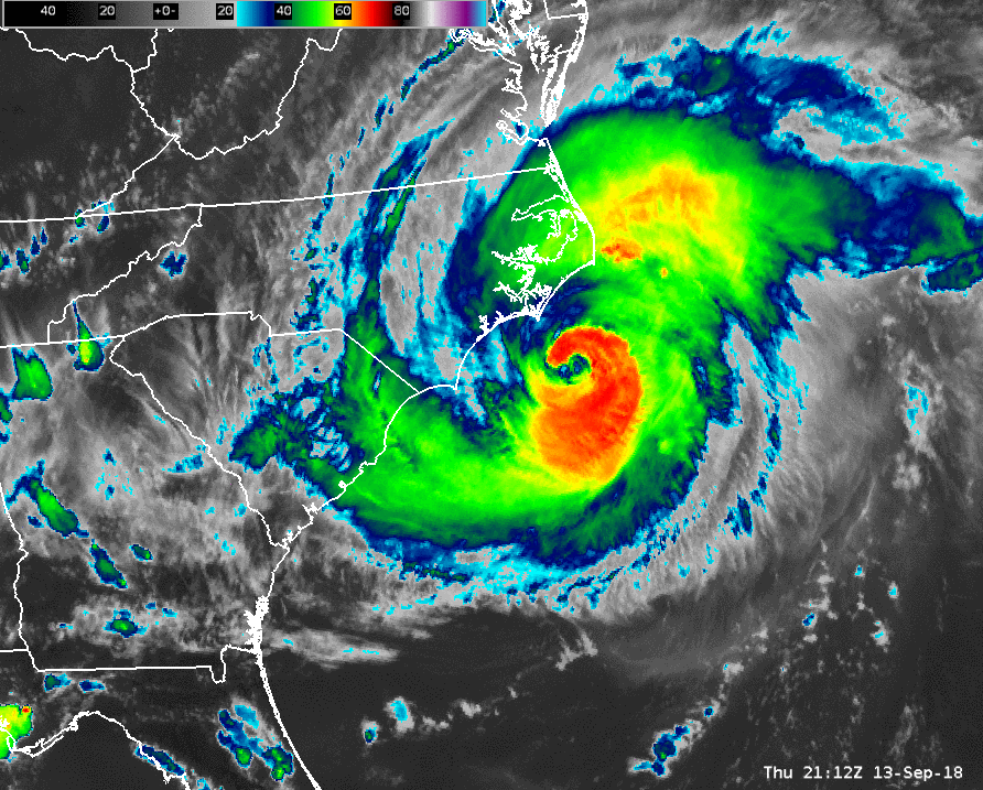 Hurricane Florence infrared satellite loop at landfall