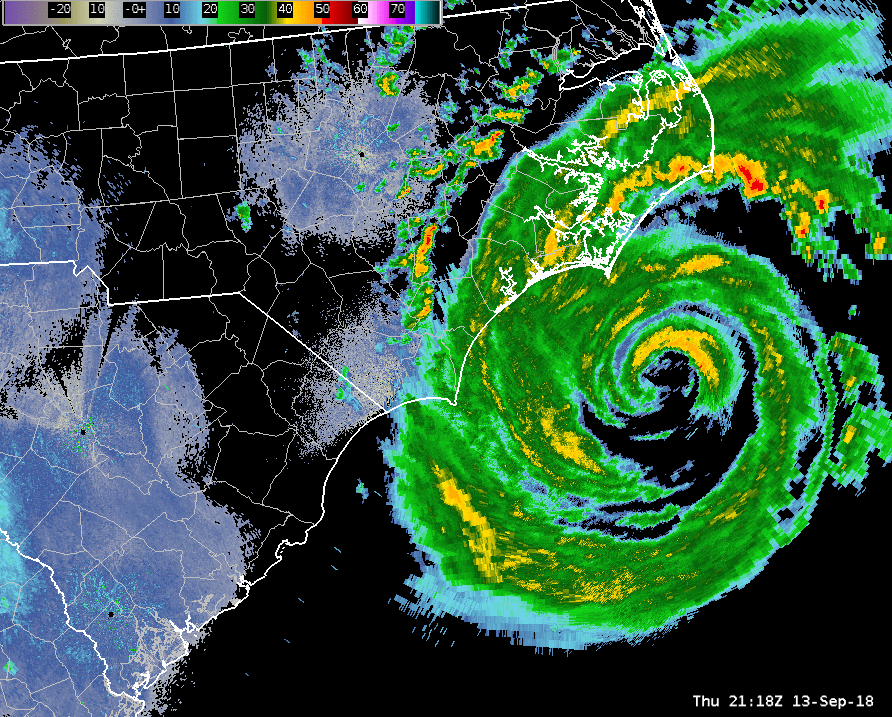Hurricane Florence composite radar loop at landfall