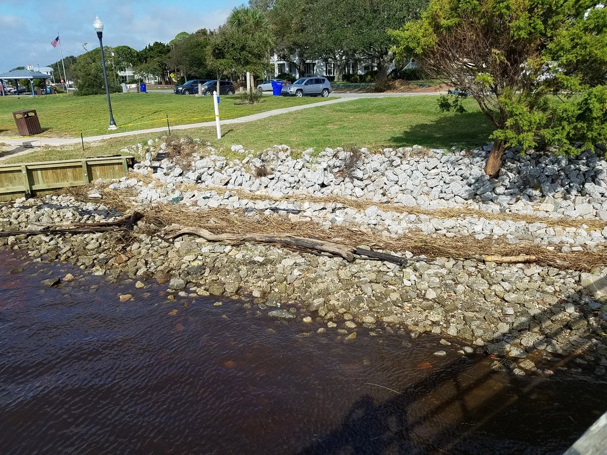The center of Hurricane Florence remained north of Southport, sparing the region the worst of the storm surge that was experienced to the north.  Based on the wrack line, no flooding occurred at Waterfront Park. (Photo credit: NWS)
