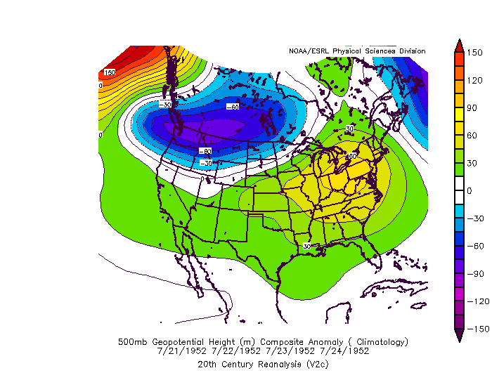 500 mb height anomalies during the 1952 summer heat wave