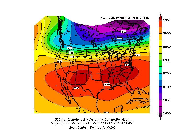 500 mb heights during 1952 summer heat wave