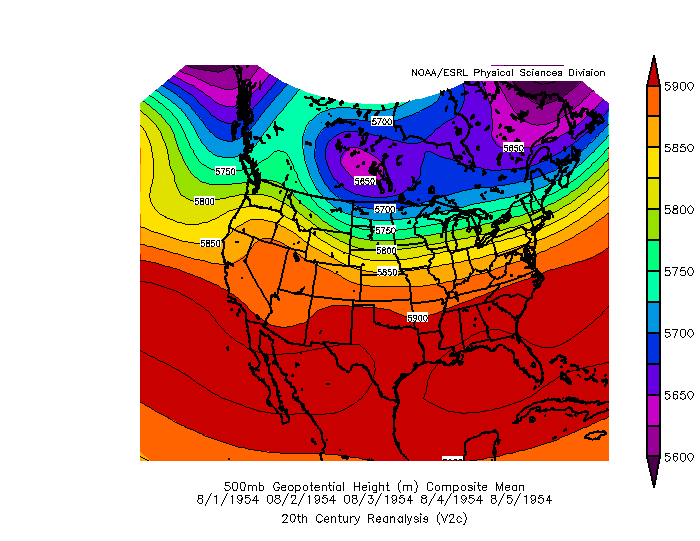 500 mb height during the 1954 heat wave