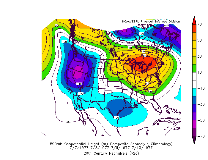 500 mb height anomalies for the July 1977 heat wave