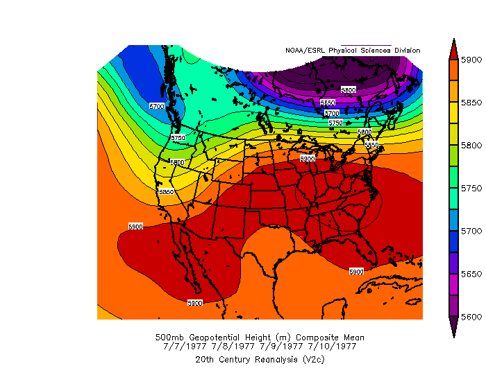 500 mb height chart for the July 1977 heat wave