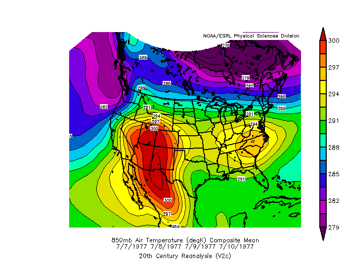 850 mb temperatures for the July 1977 heat wave