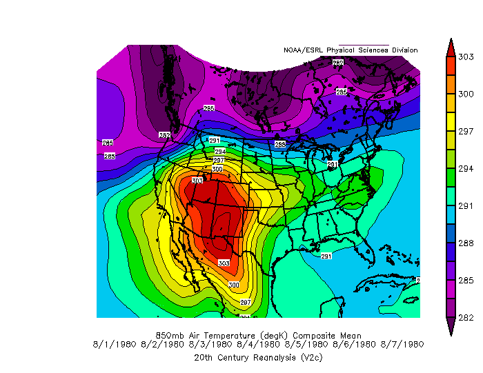 850 mb temperatures during the August 1980 heat wave