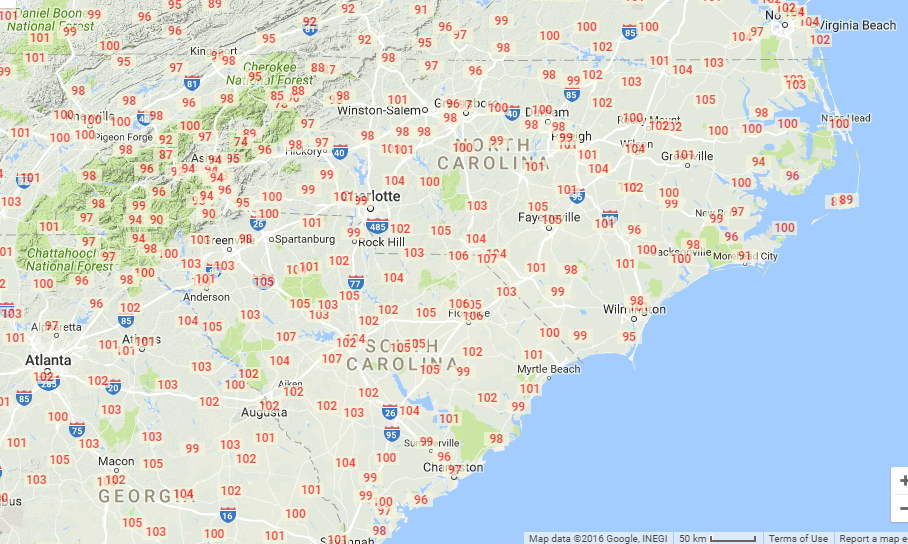 Highest temperatures recorded during the August 1980 heat wave