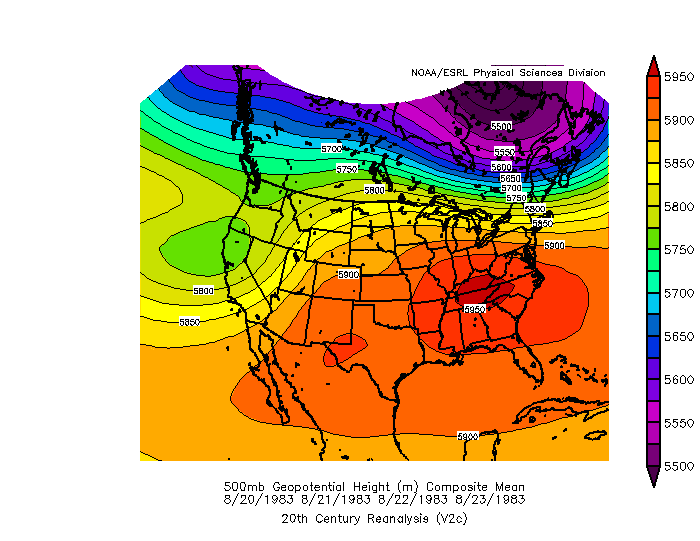 Average 500 millibar heights during the worst portion of the August 1983 heat wave