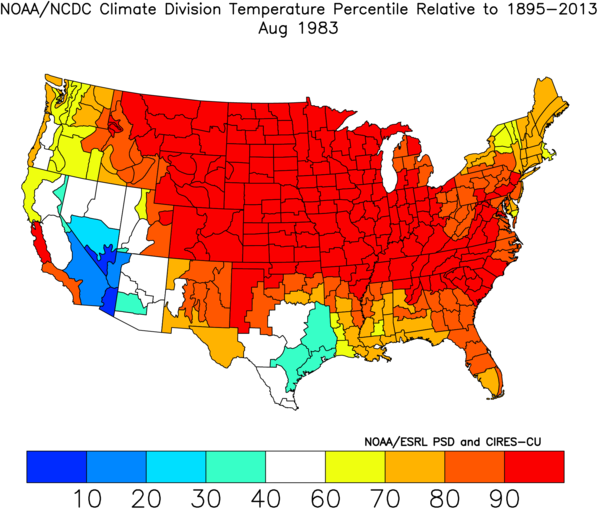 Climate Division Temperature Percentile Rankings: August 1983
