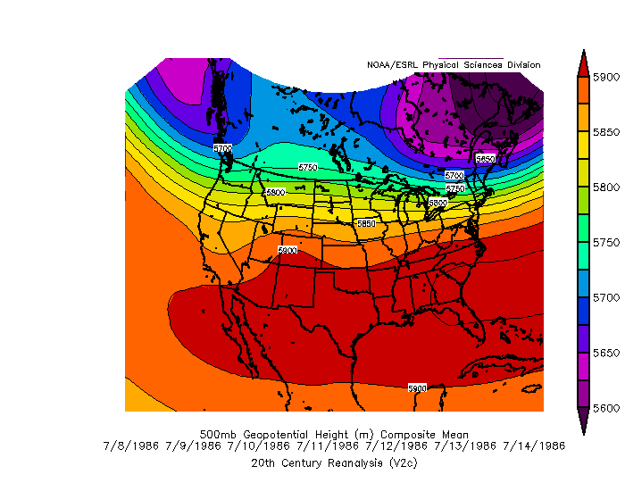 500 millibar heights during the July 1986 heat wave