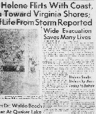 Hurricane Helene Flirts With Coast, Moves On Toward Virginia Shores. From the Chapel Hill, NC Daily Tar Heel on September 28, 1958