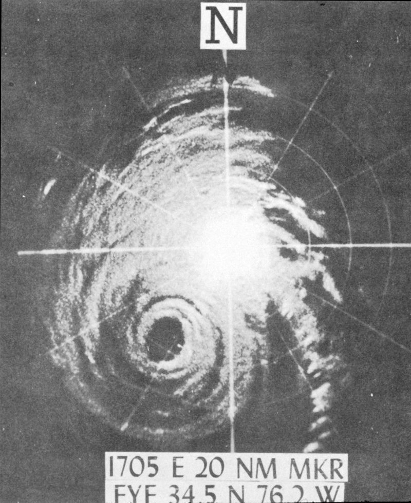 SP-1M from the Weather Bureau at Cape Hatteras, NC showing Hurricane Helene approaching from the southwest on September 27, 1958