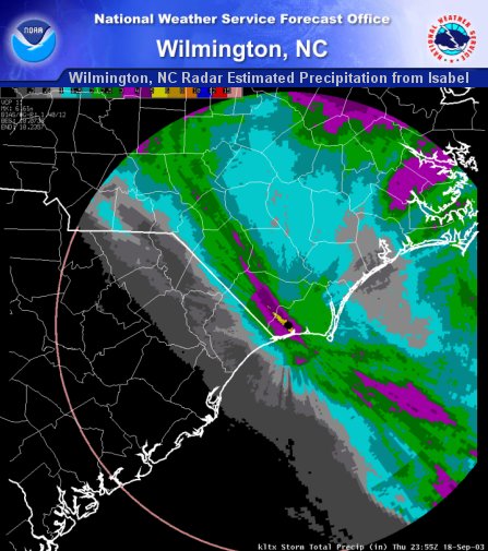 Wilmington, NC Radar Estimated Precipitation from Isabel